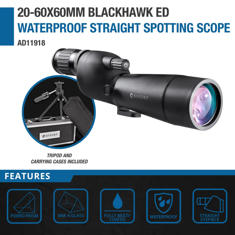 BARSKA | 20-60x60mm Blackhawk ED Waterproof Straight Spotting Scope | AD11918
