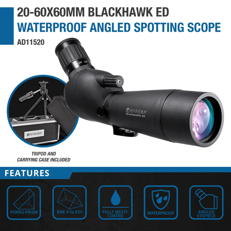 BARSKA | 20-60x60mm Blackhawk ED Waterproof Angled Spotting Scope | AD11520