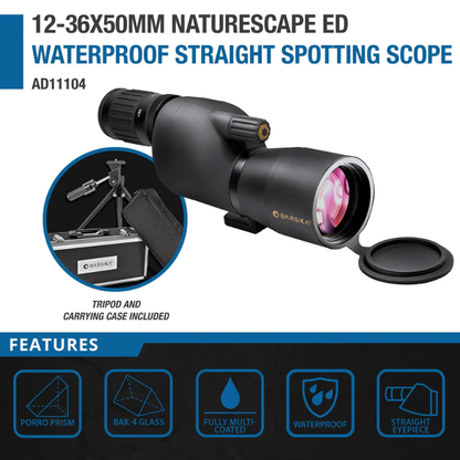 BARSKA | 12-36x50mm Naturescape ED Waterproof Straight Spotting Scope | AD11104