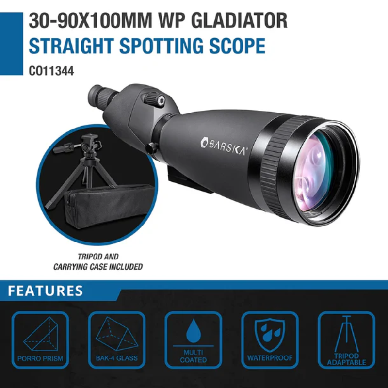 BARSKA | 30-90x100mm Gladiator Waterproof Straight Spotting Scope | AD11344