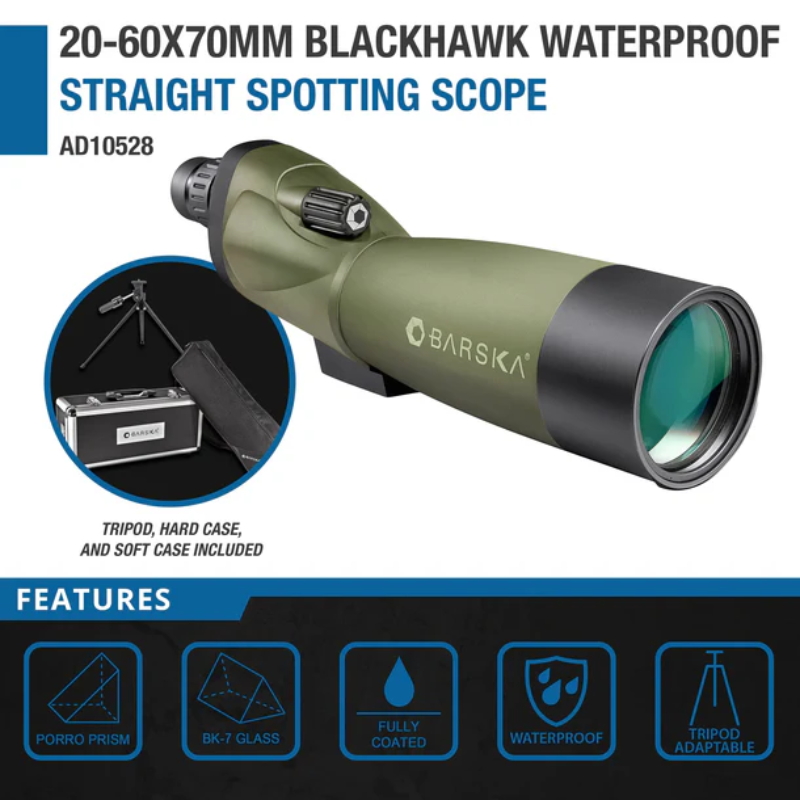 BARSKA | 20-60x70mm Blackhawk Waterproof Straight Spotting Scope | AD10528