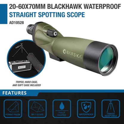 BARSKA | 20-60x70mm Blackhawk Waterproof Straight Spotting Scope | AD10528