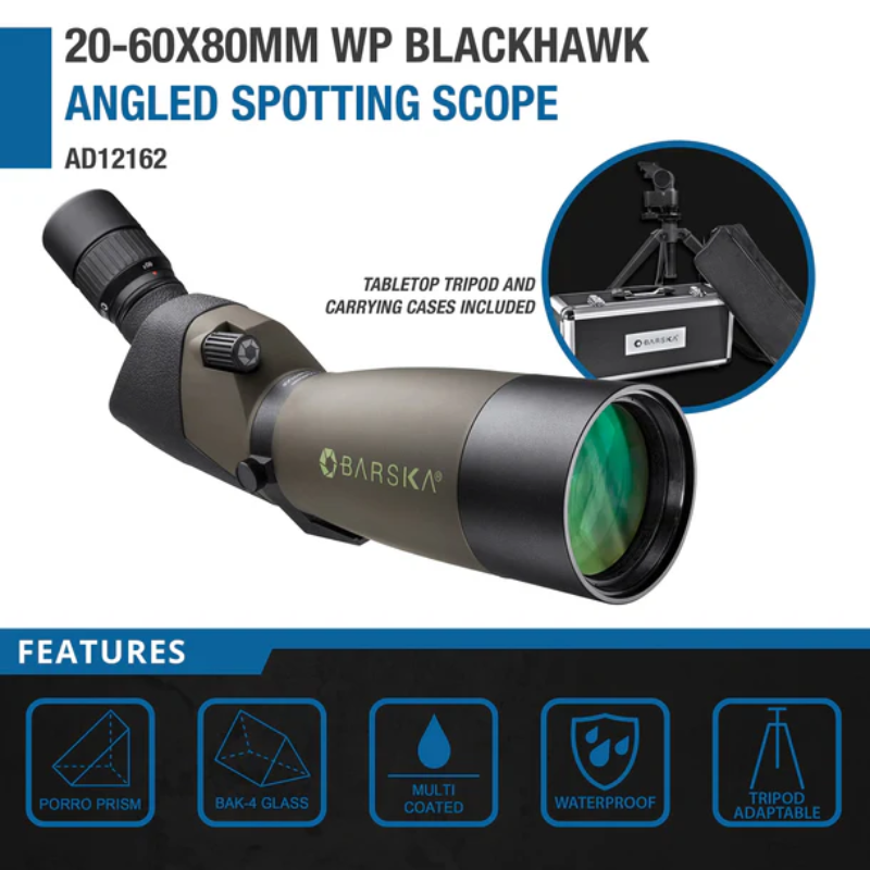 BARSKA | 20-60x80mm Blackhawk Waterproof Angled Spotting Scope | AD12162