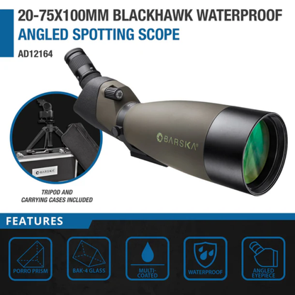BARSKA | 25-75x100mm Blackhawk Waterproof Angled Spotting Scope | AD12164