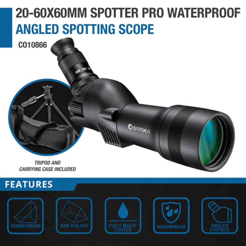 BARSKA | 20-60x60mm Spotter Pro Waterproof Angled Spotting Scope | AD12570