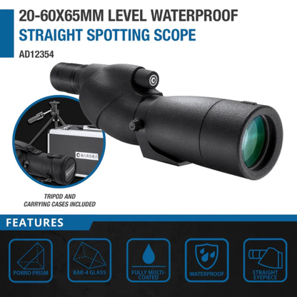 BARSKA | 20-60x65mm Level Waterproof Straight Spotting Scope | AD12354
